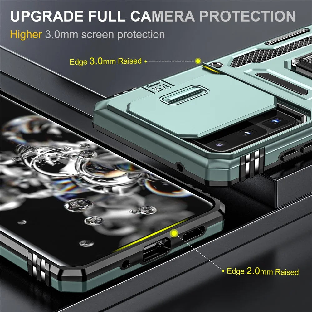 Armor Series for Samsung Galaxy S20 Ultra Kickstand PC + TPU Hybrid Cover Protective Phone Case with Slide Camera Protector - Green - 3