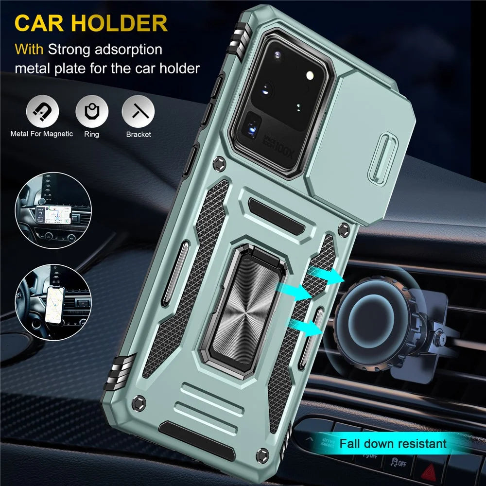 Armor Series for Samsung Galaxy S20 Ultra Kickstand PC + TPU Hybrid Cover Protective Phone Case with Slide Camera Protector - Green - 6