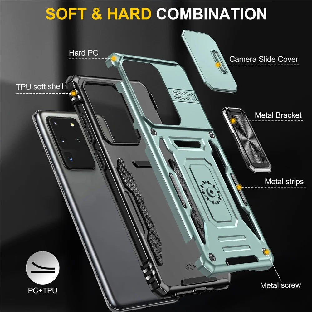 Armor Series for Samsung Galaxy S20 Ultra Kickstand PC + TPU Hybrid Cover Protective Phone Case with Slide Camera Protector - Green - 7