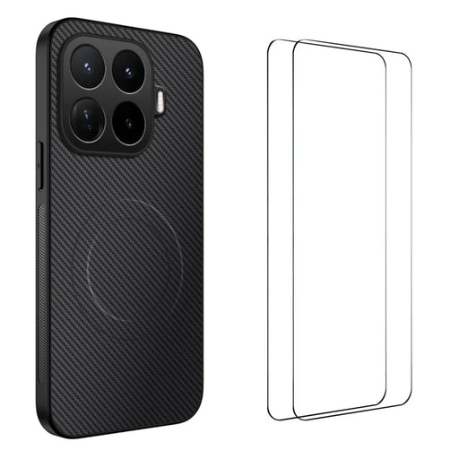 WANLONFENG for Xiaomi 17T TQ1 Series Magnetic Case Carbon Fiber Texture PC TPU Phone Cover with 2Pcs Screen Films - Black - 1