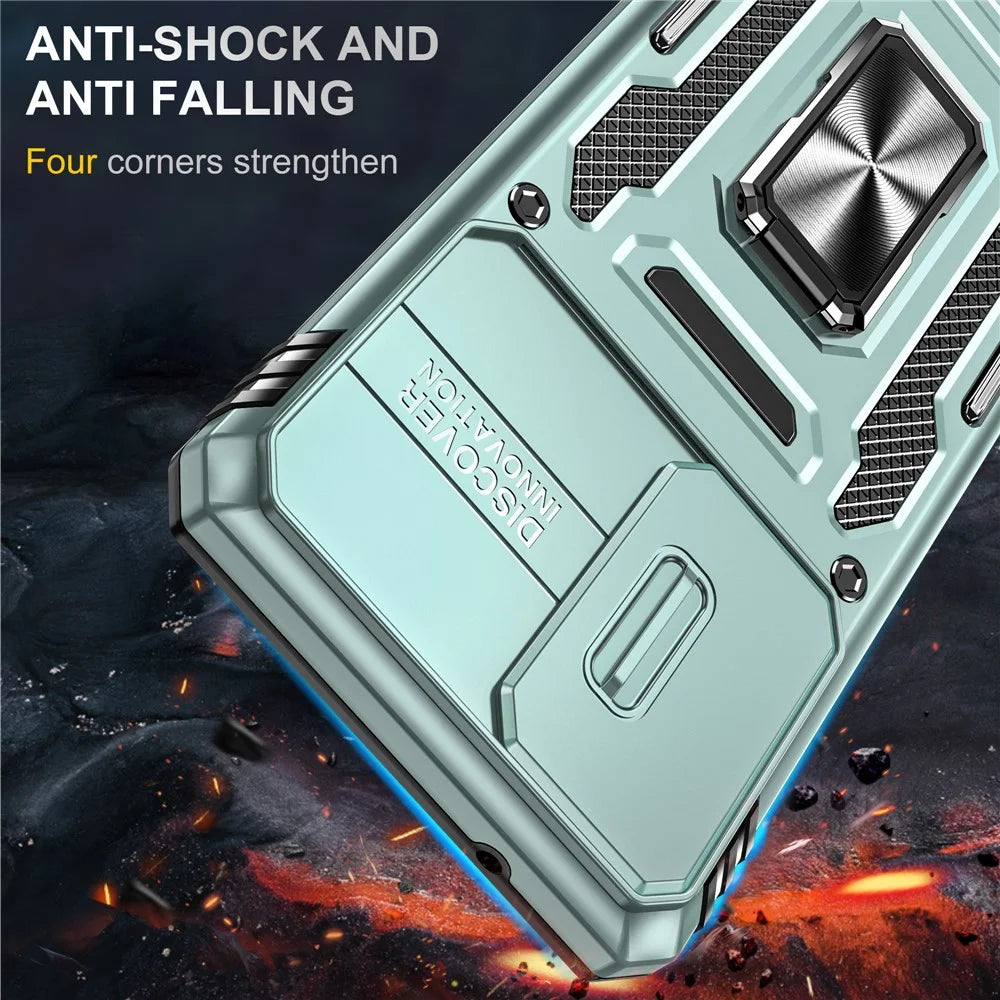 Armor Series for Samsung Galaxy S20 FE 4G / 5G / S20 FE 2022 / S20 Lite Kickstand Design Shockproof Phone Case PC + TPU Protective Back Cover with Slide Camera Cover - Green - 2