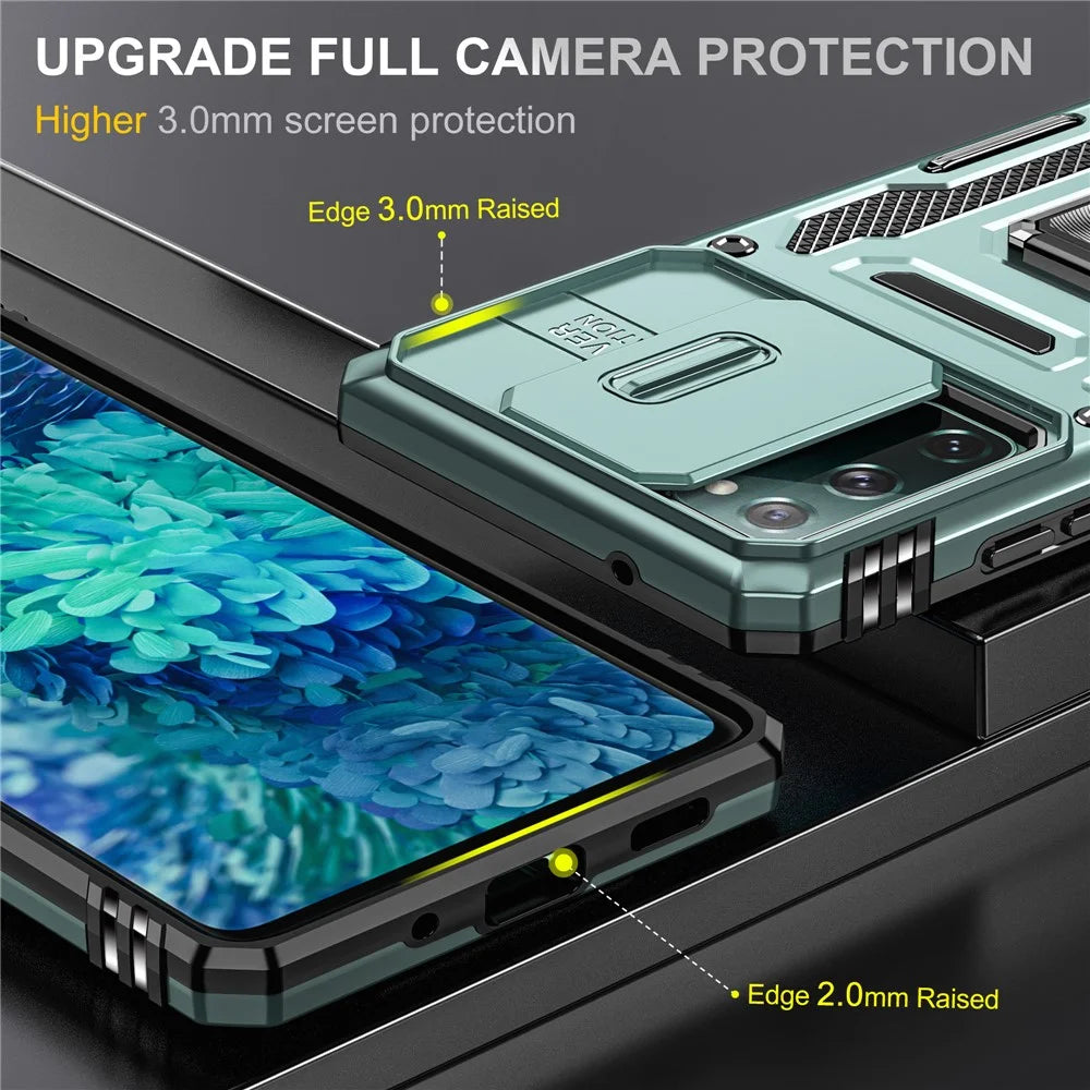 Armor Series for Samsung Galaxy S20 FE 4G / 5G / S20 FE 2022 / S20 Lite Kickstand Design Shockproof Phone Case PC + TPU Protective Back Cover with Slide Camera Cover - Green - 3