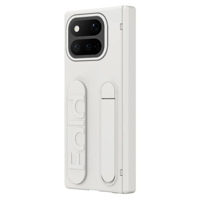 For Google Pixel 11 Pro Fold Case Kickstand Wristband PC Phone Cover with Tempered Glass Film - White - 3