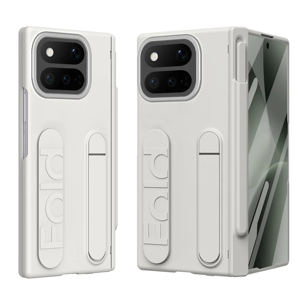 For Google Pixel 11 Pro Fold Case Kickstand Wristband Hard PC Phone Cover with Tempered Glass  /  Stylus - White - 2