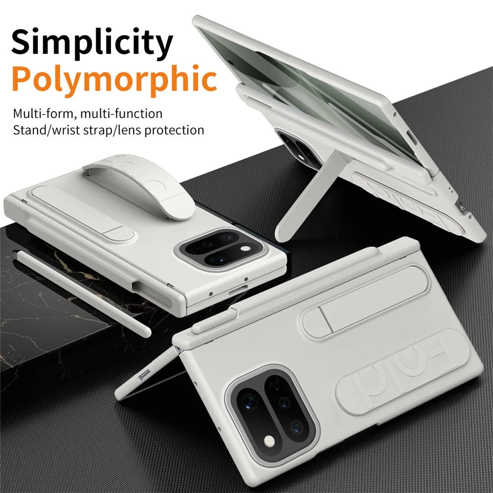 For Google Pixel 11 Pro Fold Case Kickstand Wristband Hard PC Phone Cover with Tempered Glass  /  Stylus - White - 5