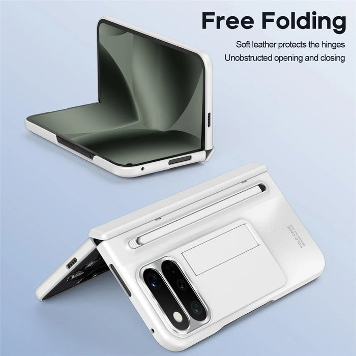 For Google Pixel 11 Pro Fold Case Kickstand Hinge PC Phone Cover with Tempered Glass Film, Stylus - White - 6