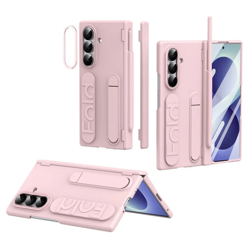 For Samsung Galaxy Z Fold8 Ultra Case Kickstand Dual Hinge PC Phone Cover with Tempered Glass Film / Stylus - Pink - 1