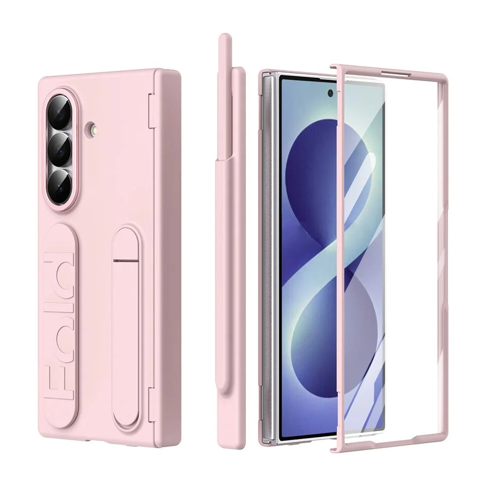 For Samsung Galaxy Z Fold8 Ultra Case Kickstand Dual Hinge PC Phone Cover with Tempered Glass Film / Stylus - Pink - 2