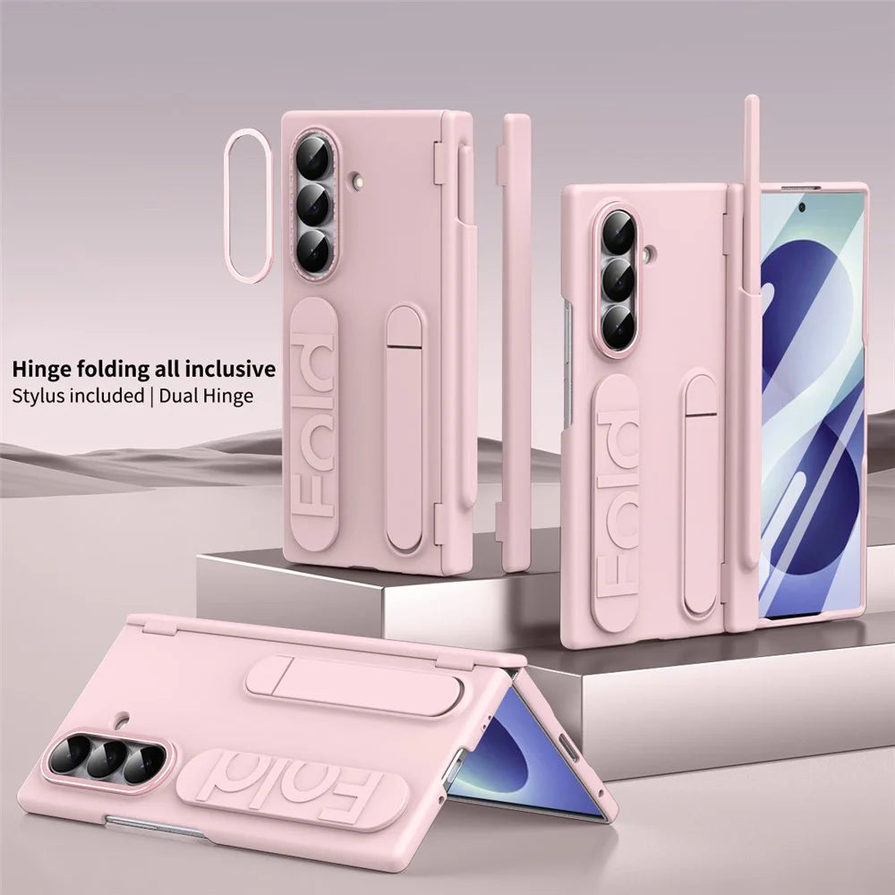For Samsung Galaxy Z Fold8 Ultra Case Kickstand Dual Hinge PC Phone Cover with Tempered Glass Film / Stylus - Pink - 4