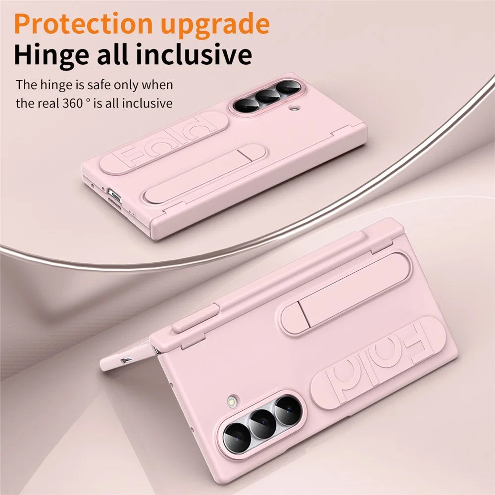 For Samsung Galaxy Z Fold8 Ultra Case Kickstand Dual Hinge PC Phone Cover with Tempered Glass Film / Stylus - Pink - 5