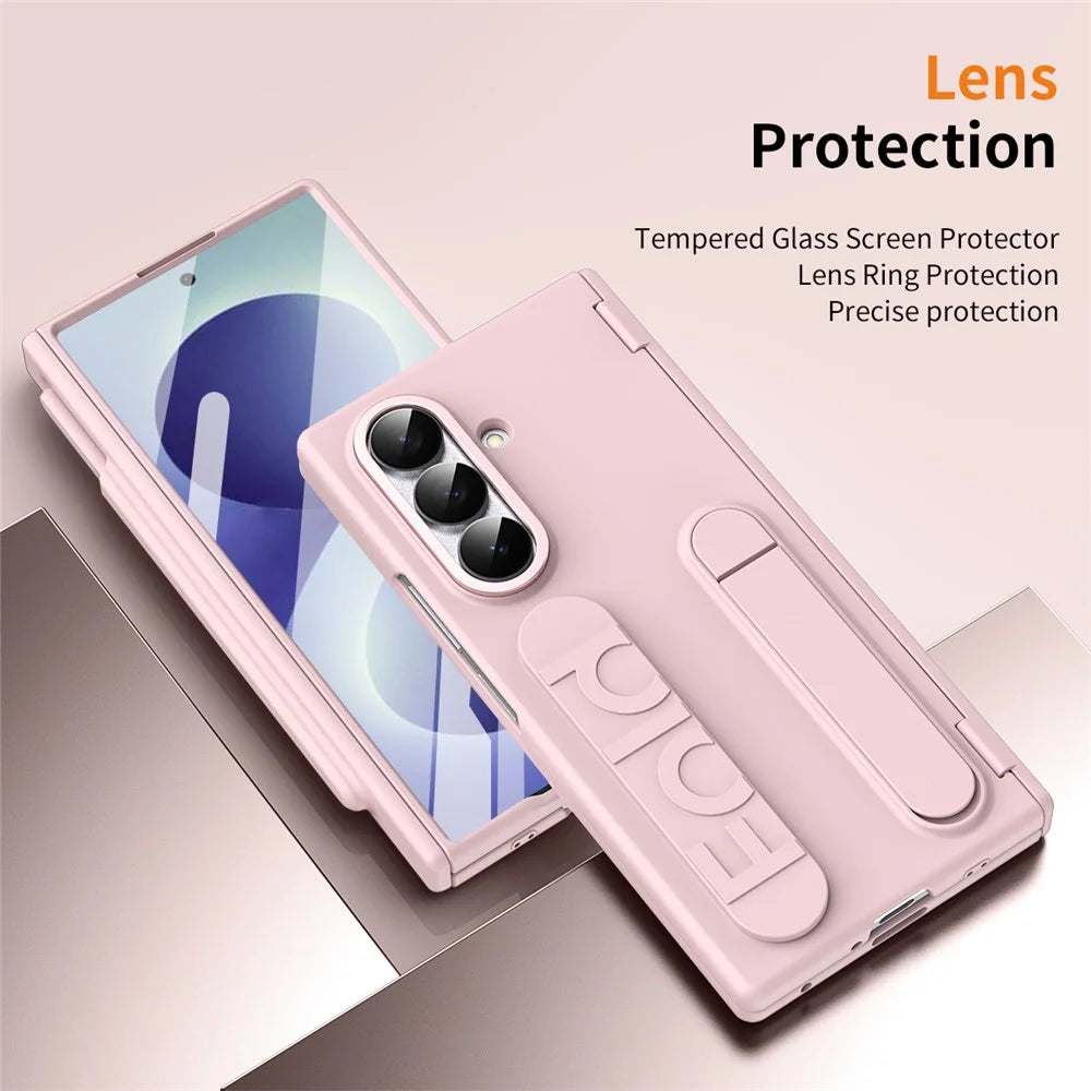 For Samsung Galaxy Z Fold8 Ultra Case Kickstand Dual Hinge PC Phone Cover with Tempered Glass Film / Stylus - Pink - 6
