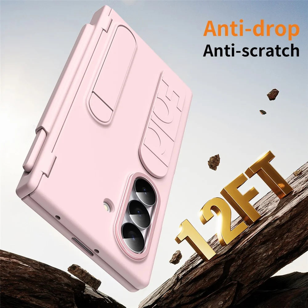 For Samsung Galaxy Z Fold8 Ultra Case Kickstand Dual Hinge PC Phone Cover with Tempered Glass Film / Stylus - Pink - 7