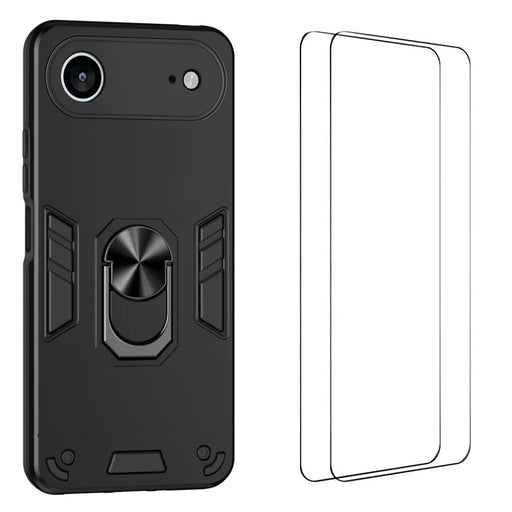 WANLONFENG for iPhone Air YS Series Case Kicktand Shockproof PC TPU Phone Cover with 2Pcs Tempered Glass Film - Black - 1