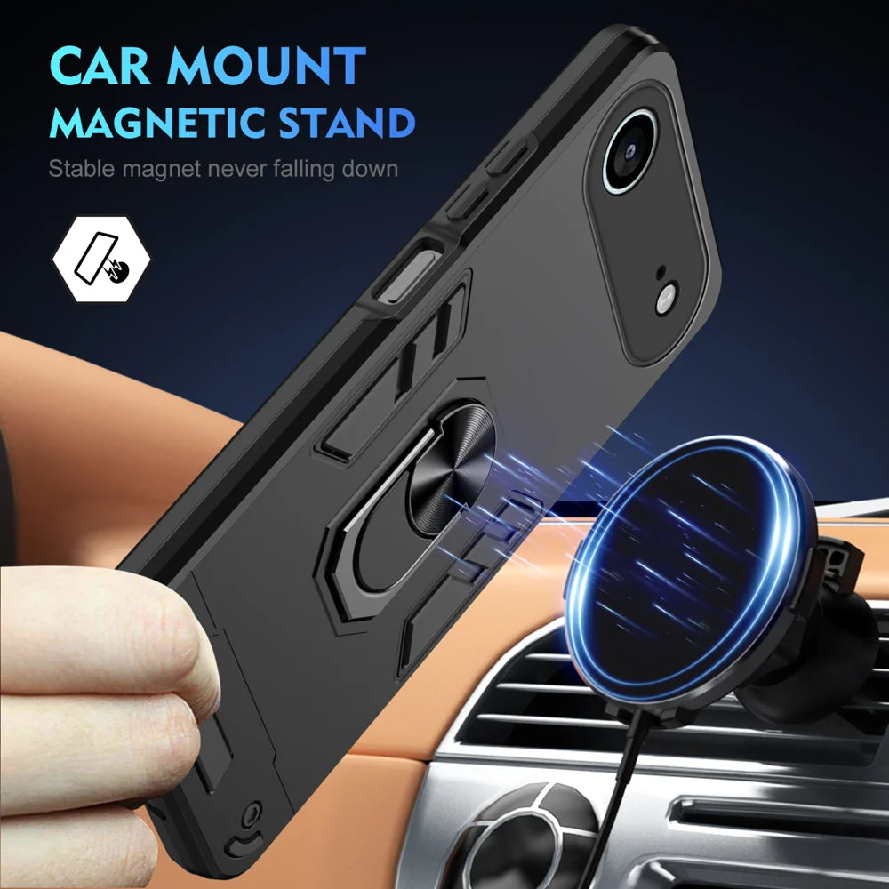 WANLONFENG for iPhone Air YS Series Case Kicktand Shockproof PC TPU Phone Cover with 2Pcs Tempered Glass Film - Black - 3