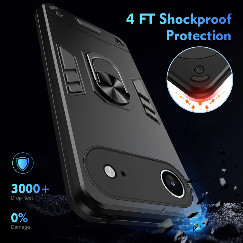 WANLONFENG for iPhone Air YS Series Case Kicktand Shockproof PC TPU Phone Cover with 2Pcs Tempered Glass Film - Black - 5