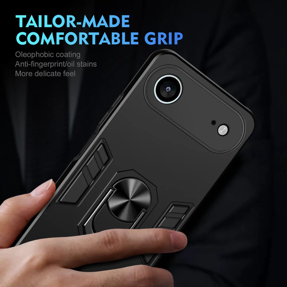WANLONFENG for iPhone Air YS Series Case Kicktand Shockproof PC TPU Phone Cover with 2Pcs Tempered Glass Film - Black - 6
