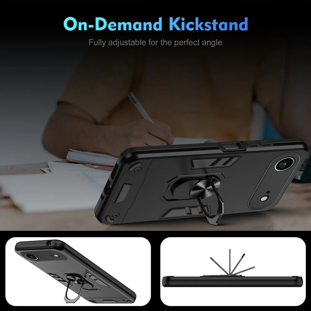 WANLONFENG for iPhone Air YS Series Case Kicktand Shockproof PC TPU Phone Cover with 2Pcs Tempered Glass Film - Black - 7