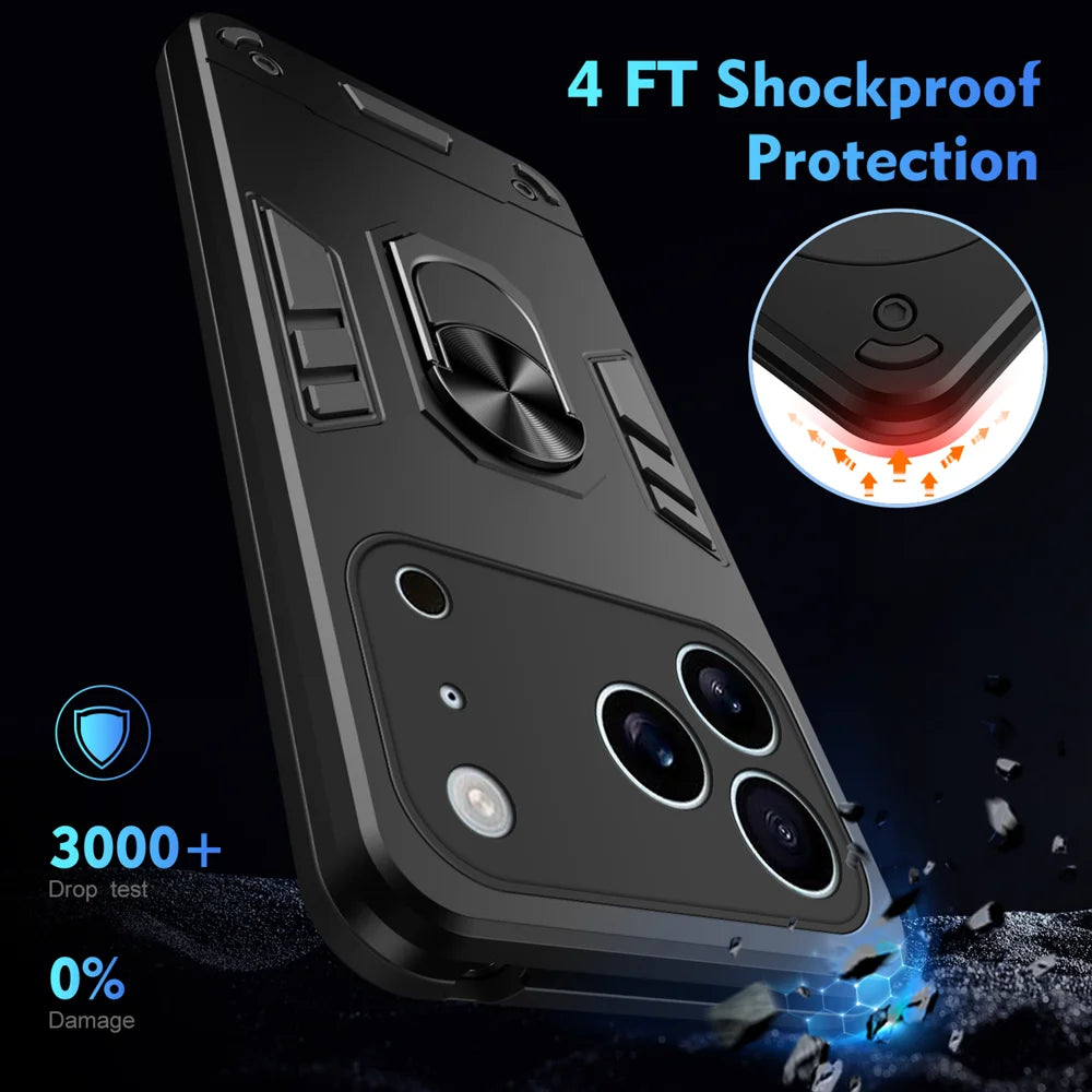 WANLONFENG for iPhone 17 Pro Max YS Series Case Kicktand Shockproof PC TPU Phone Cover with 2Pcs Tempered Glass Film - Black - 5