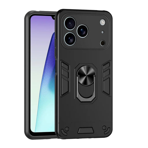 WANLONFENG for iPhone 17 Pro YS Series Case Kicktand Shockproof PC TPU Phone Cover with 2Pcs Tempered Glass Film - Black - 2