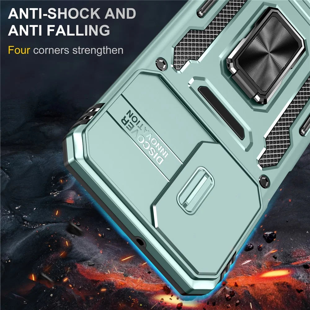 Armor Series for Samsung Galaxy A23 4G / 5G (Global Version) Kickstand Design Phone Case PC + TPU Protective Back Cover with Slide Camera Cover - Green - 2