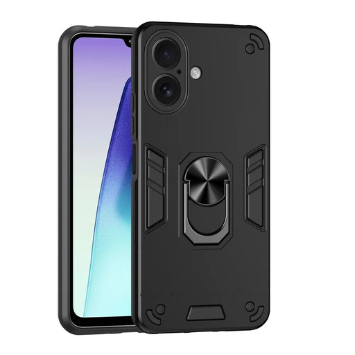 WANLONFENG for iPhone 17 YS Series Case Kicktand Shockproof PC TPU Phone Cover with 2Pcs Tempered Glass Film - Black - 2