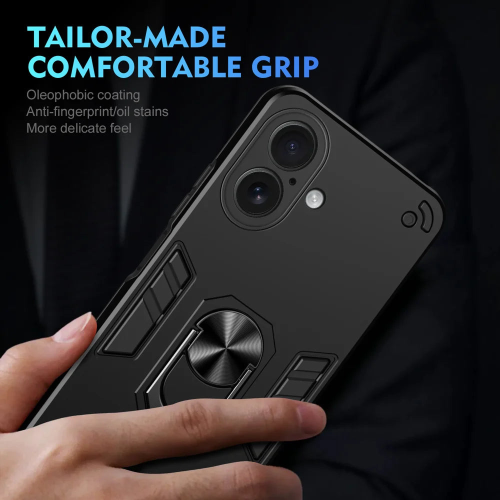 WANLONFENG for iPhone 17 YS Series Case Kicktand Shockproof PC TPU Phone Cover with 2Pcs Tempered Glass Film - Black - 6