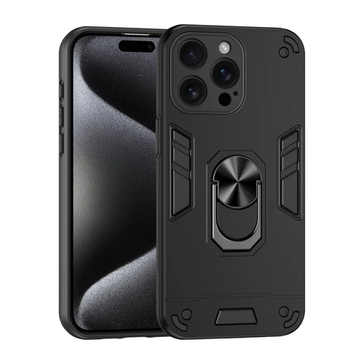 WANLONFENG for iPhone 16 Pro Max YS Series Case Kicktand Shockproof PC TPU Phone Cover with 2Pcs Tempered Glass Film - Black - 2
