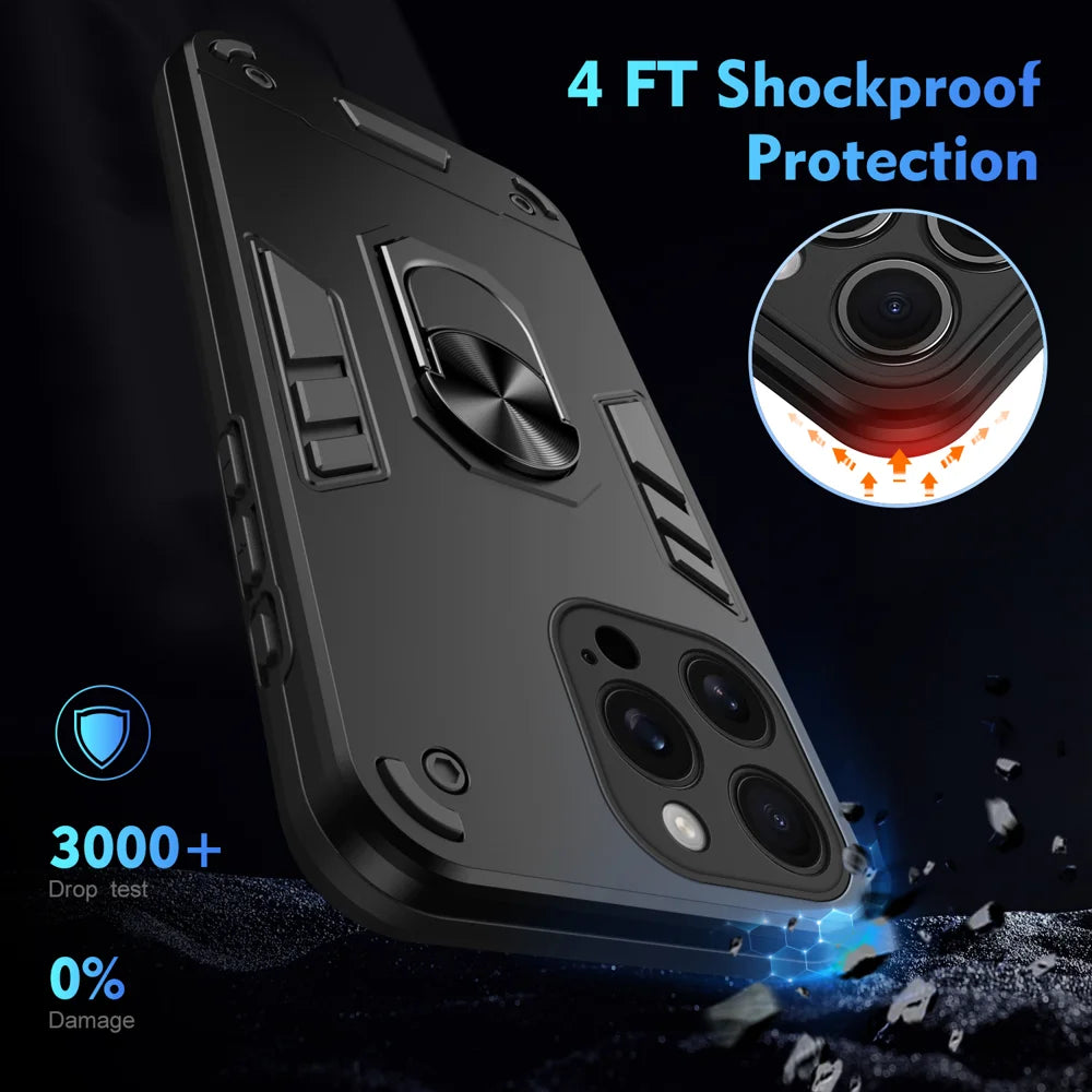 WANLONFENG for iPhone 16 Pro YS Series Case Kicktand Shockproof PC TPU Phone Cover with 2Pcs Tempered Glass Film - Black - 5