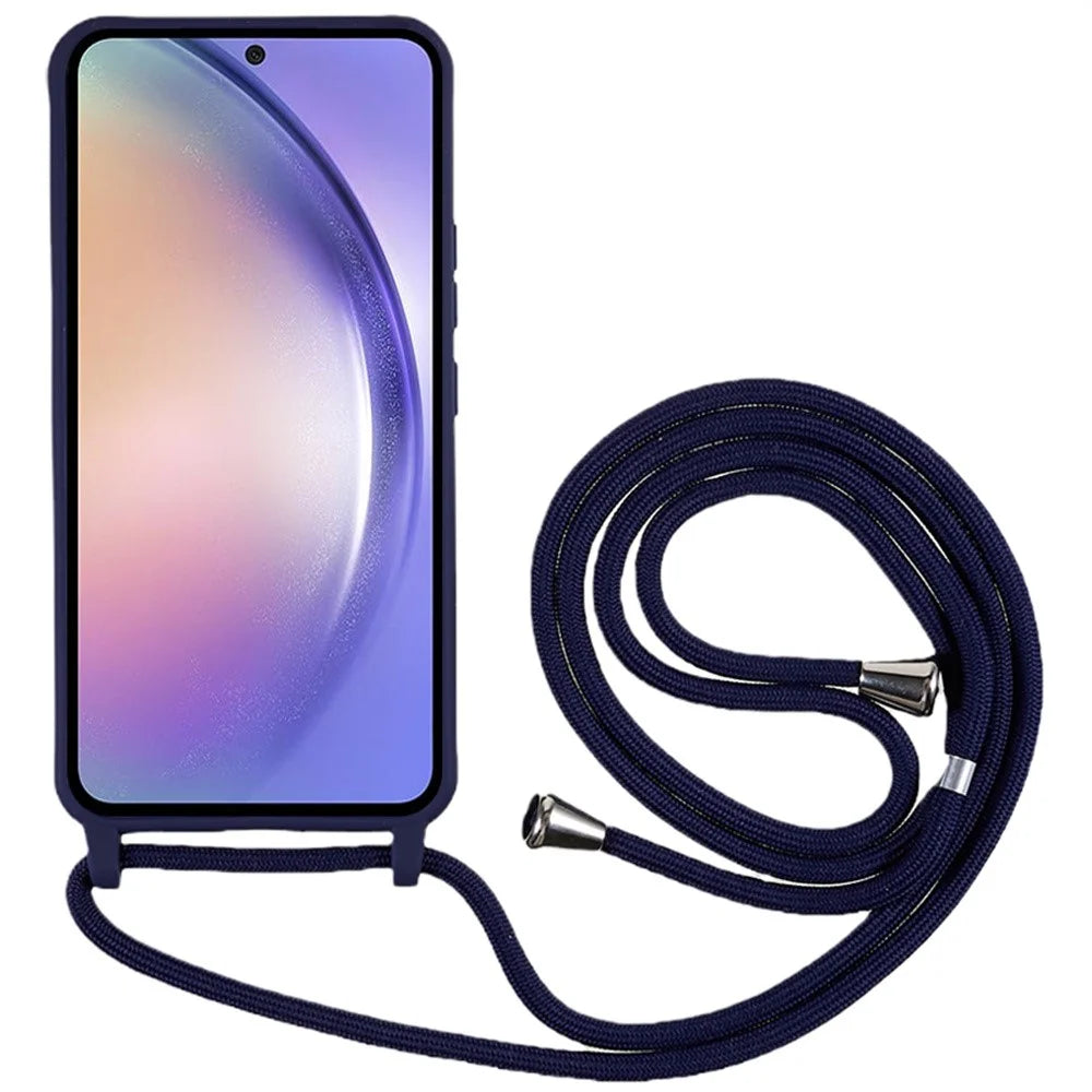 For Samsung Galaxy A16 5G / A16 4G Case TPU Soft Shockproof Phone Cover with Adjustable Lanyard - Dark Blue - 2