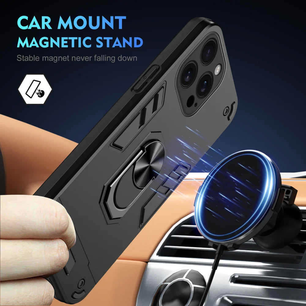 WANLONFENG for iPhone 15 Pro YS Series Case Kicktand Shockproof PC TPU Phone Cover with 2Pcs Tempered Glass Film - Black - 3