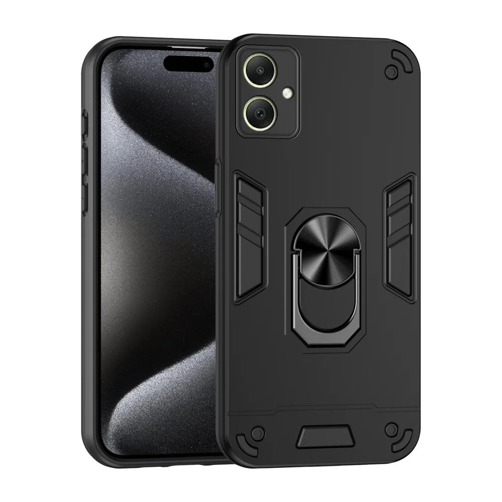 WANLONFENG for Samsung Galaxy A06 4G YS Series Case Kicktand Shockproof PC TPU Phone Cover with 2Pcs Tempered Glass Film - Black - 2
