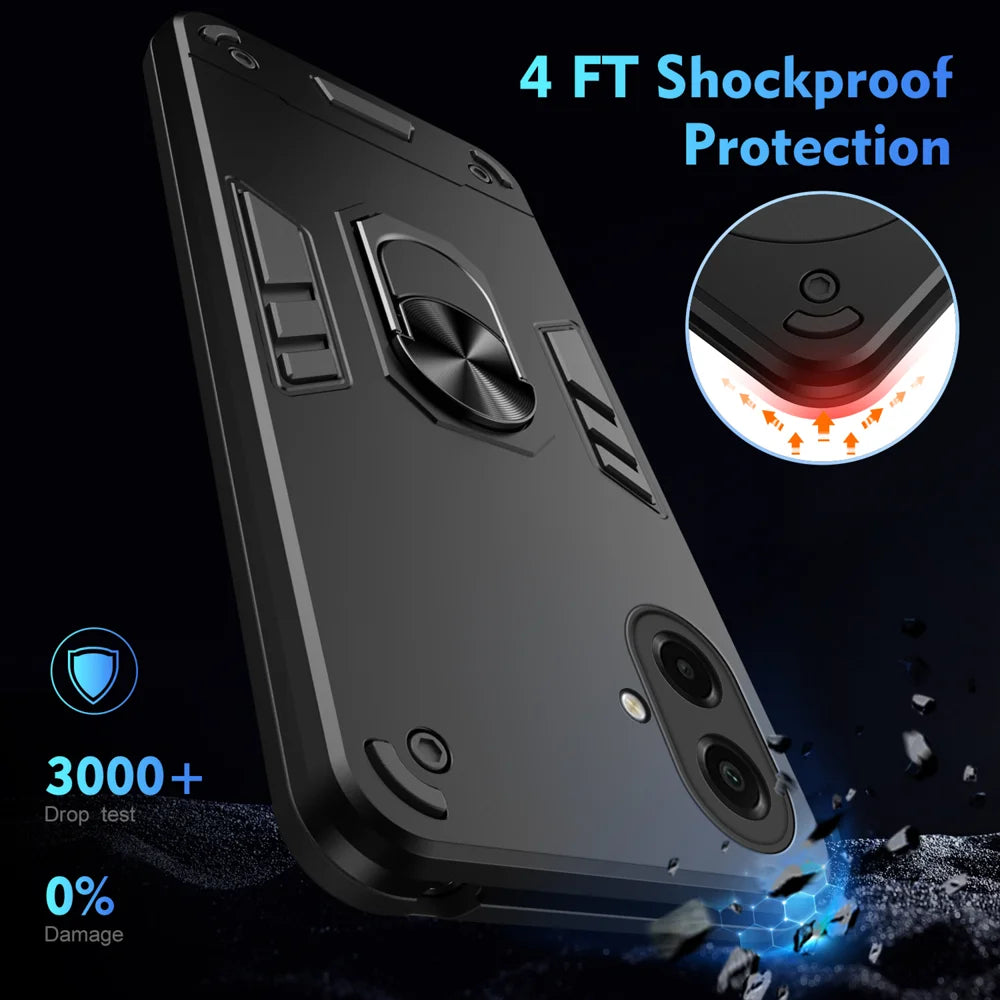WANLONFENG for Samsung Galaxy A08 4G / A07 4G YS Series Case Kicktand Shockproof PC TPU Phone Cover with 2Pcs Tempered Glass Film - Black - 5