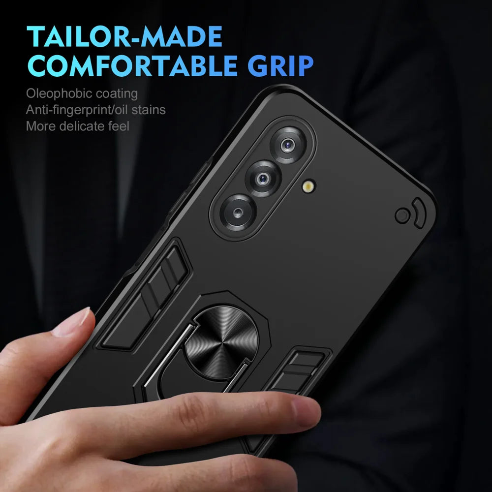 WANLONFENG for Samsung Galaxy A17 4G / Galaxy A17 5G YS Series Case Kicktand Shockproof PC TPU Phone Cover with 2Pcs Tempered Glass Film - Black - 6