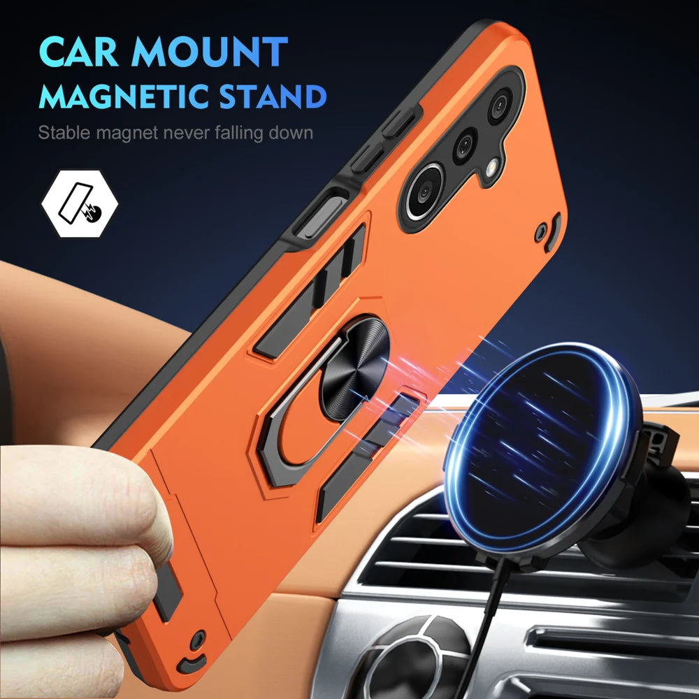 WANLONFENG for Samsung Galaxy A27 5G YS Series Case Kicktand Shockproof PC TPU Phone Cover with 2Pcs Tempered Glass Film - Orange - 3