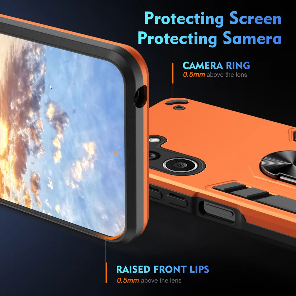 WANLONFENG for Samsung Galaxy A27 5G YS Series Case Kicktand Shockproof PC TPU Phone Cover with 2Pcs Tempered Glass Film - Orange - 4