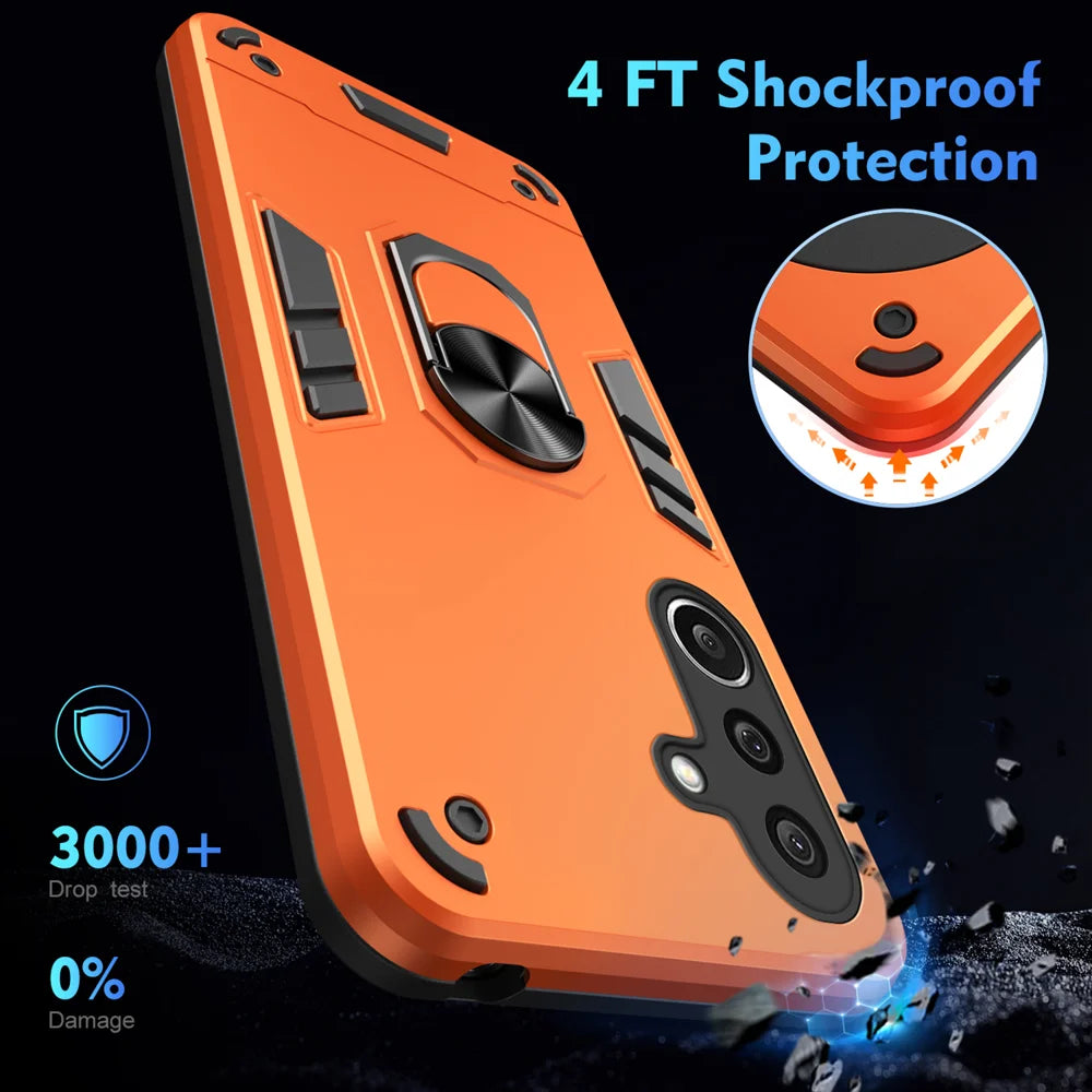 WANLONFENG for Samsung Galaxy A27 5G YS Series Case Kicktand Shockproof PC TPU Phone Cover with 2Pcs Tempered Glass Film - Orange - 5