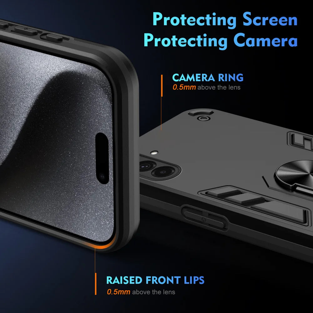 WANLONFENG for Samsung Galaxy A36 5G YS Series Case Kicktand Shockproof PC TPU Phone Cover with 2Pcs Tempered Glass Film - Black - 4