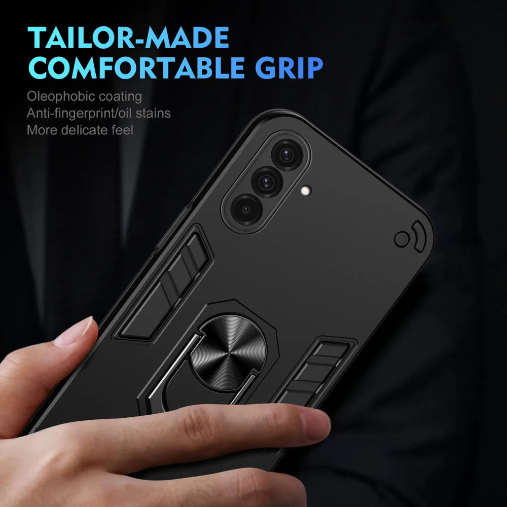 WANLONFENG for Samsung Galaxy A36 5G YS Series Case Kicktand Shockproof PC TPU Phone Cover with 2Pcs Tempered Glass Film - Black - 6