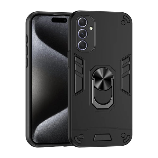 WANLONFENG for Samsung Galaxy A54 5G YS Series Case Kicktand Shockproof PC TPU Phone Cover with 2Pcs Tempered Glass Film - Black - 2