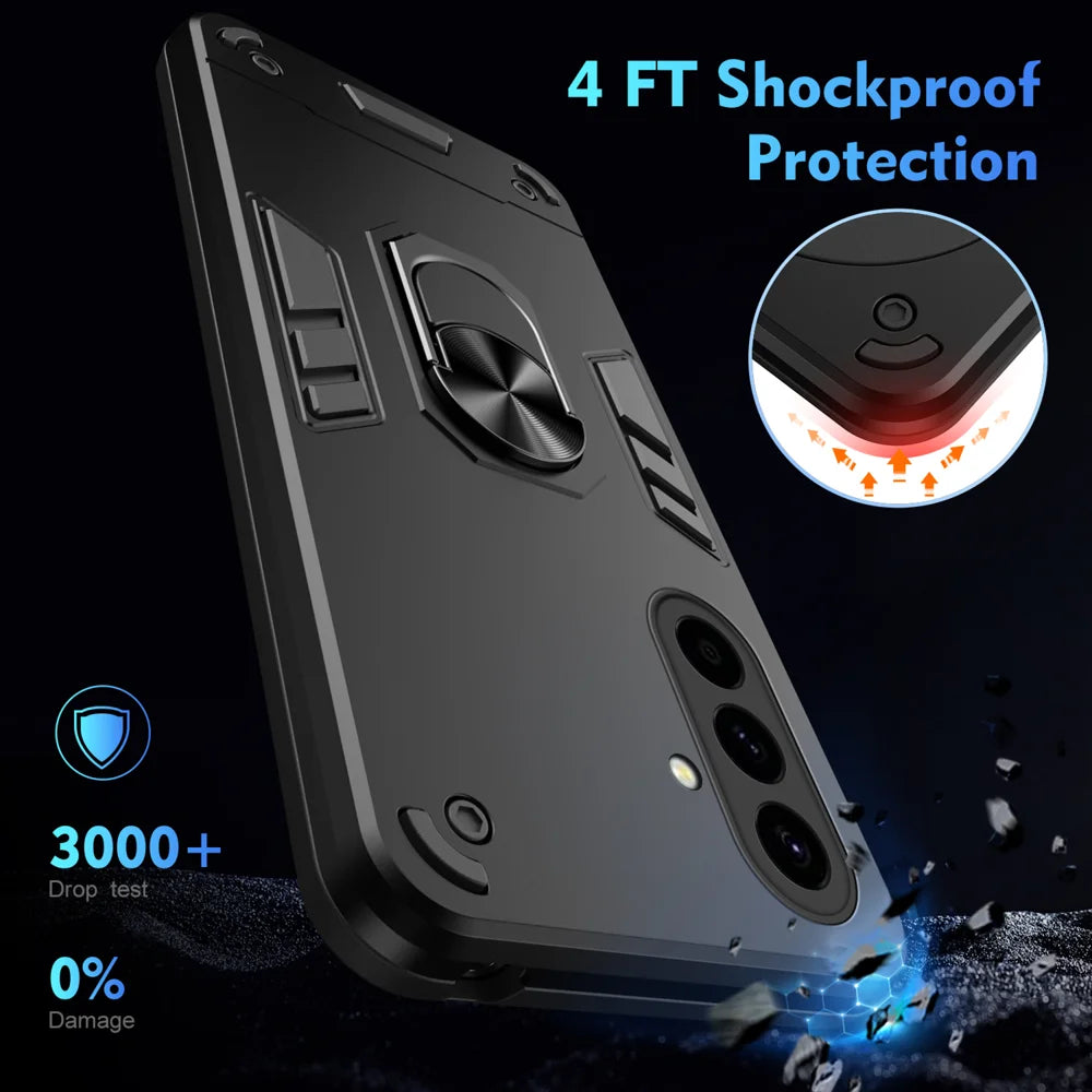 WANLONFENG for Samsung Galaxy A57 5G YS Series Case Kicktand Shockproof PC TPU Phone Cover with 2Pcs Tempered Glass Film - Black - 5