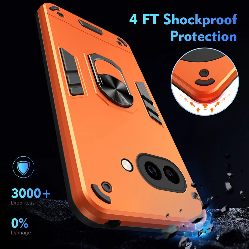 WANLONFENG for Google Pixel 9a YS Series Case Kicktand Shockproof PC TPU Phone Cover with 2Pcs Tempered Glass Film - Orange - 5