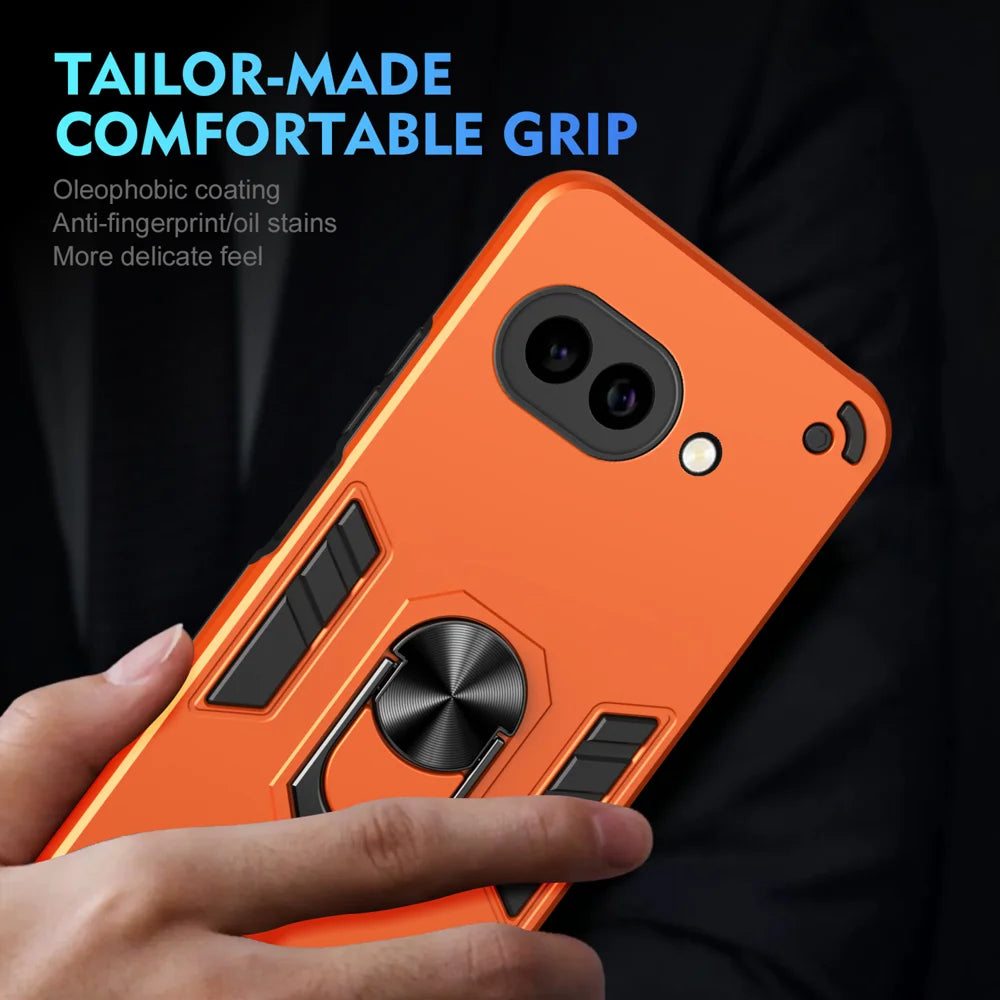 WANLONFENG for Google Pixel 9a YS Series Case Kicktand Shockproof PC TPU Phone Cover with 2Pcs Tempered Glass Film - Orange - 6