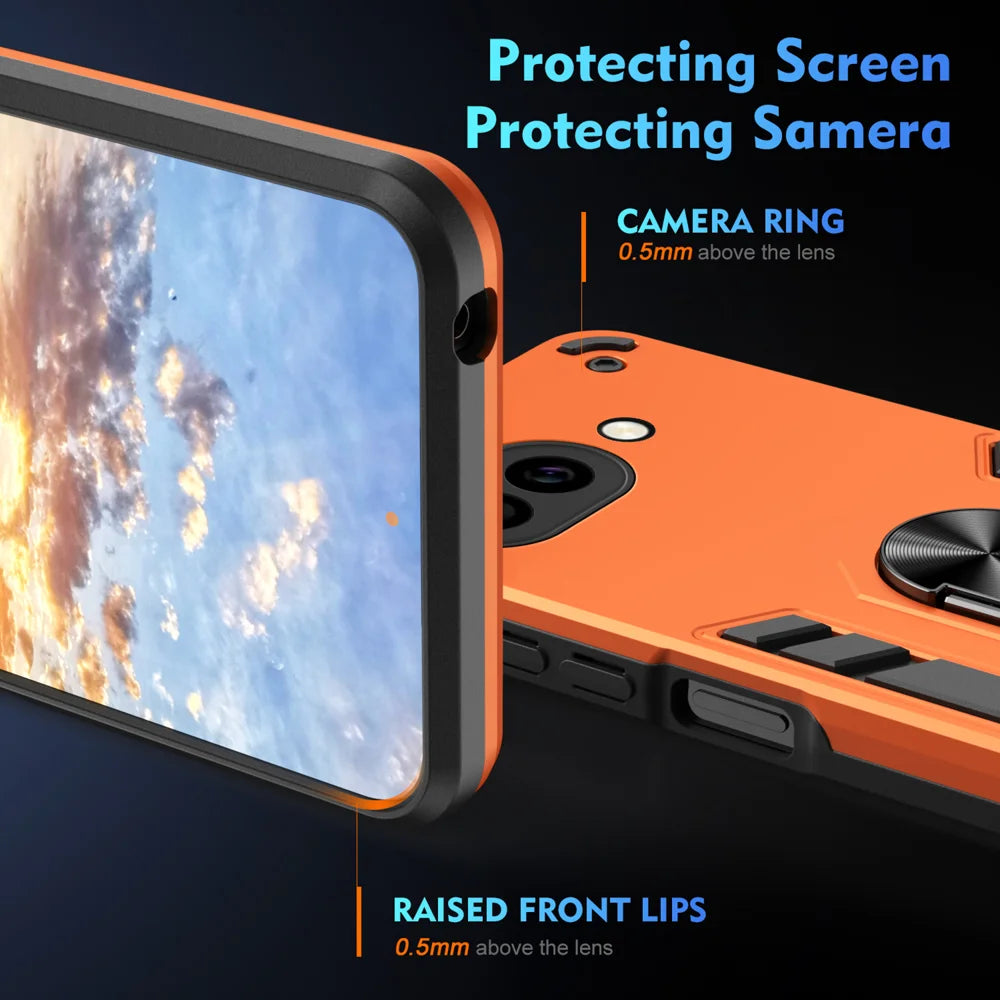WANLONFENG for Google Pixel 10a YS Series Case Kicktand Shockproof PC TPU Phone Cover with 2Pcs Tempered Glass Film - Orange - 4
