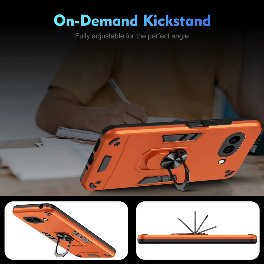 WANLONFENG for Google Pixel 10a YS Series Case Kicktand Shockproof PC TPU Phone Cover with 2Pcs Tempered Glass Film - Orange - 7
