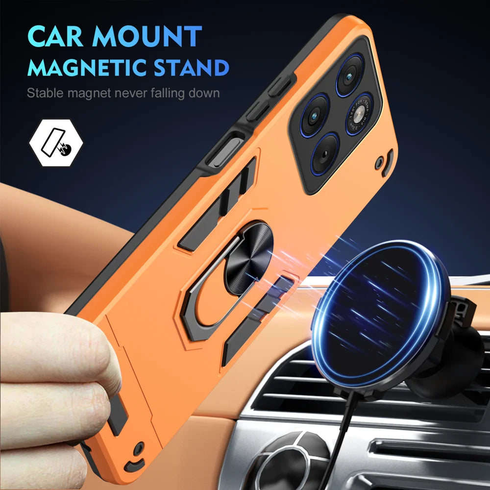 WANLONFENG for Motorola Moto X70 Air 5G / Motorola Edge 70 5G YS Series Case Kicktand Shockproof PC TPU Phone Cover with 2Pcs Tempered Glass Film - Orange - 3