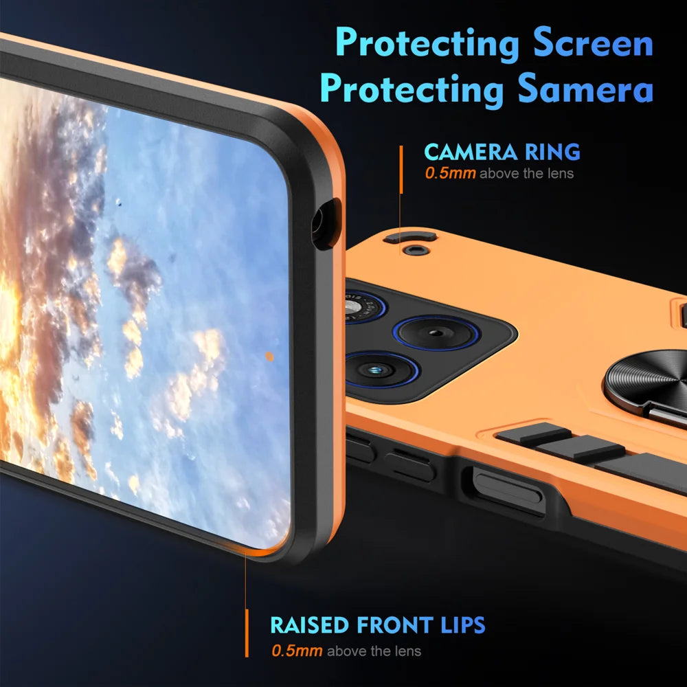 WANLONFENG for Motorola Moto X70 Air 5G / Motorola Edge 70 5G YS Series Case Kicktand Shockproof PC TPU Phone Cover with 2Pcs Tempered Glass Film - Orange - 4