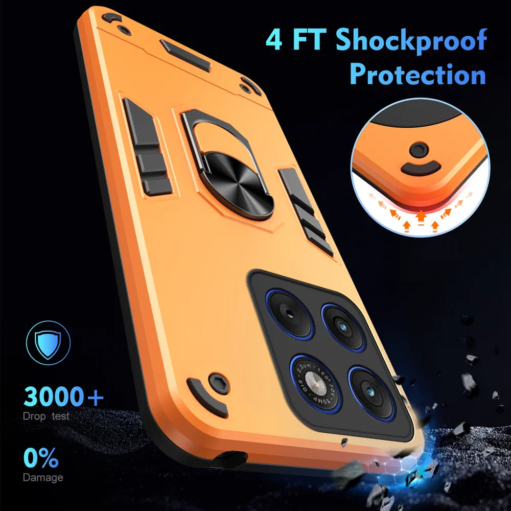 WANLONFENG for Motorola Moto X70 Air 5G / Motorola Edge 70 5G YS Series Case Kicktand Shockproof PC TPU Phone Cover with 2Pcs Tempered Glass Film - Orange - 5