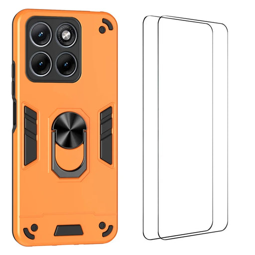 WANLONFENG for Motorola Edge 70 Fusion+ 5G / Motorola Edge 70 Fusion 5G YS Series Case Kicktand Shockproof PC TPU Phone Cover with 2Pcs Tempered Glass Film - Orange - 1