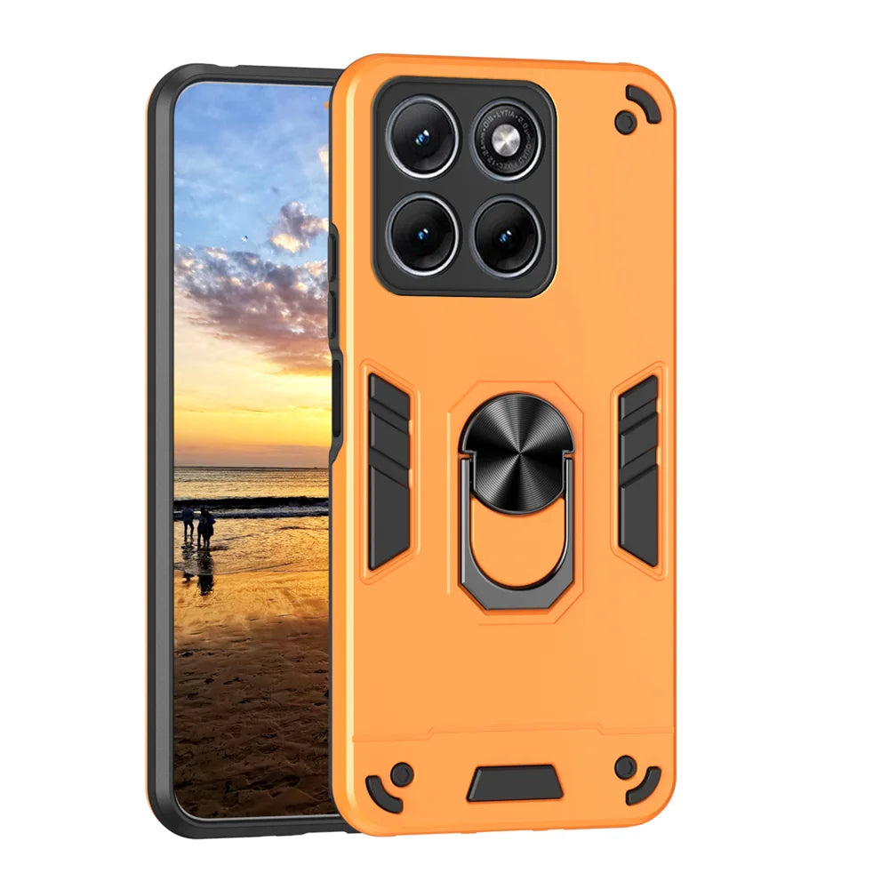 WANLONFENG for Motorola Edge 70 Fusion+ 5G / Motorola Edge 70 Fusion 5G YS Series Case Kicktand Shockproof PC TPU Phone Cover with 2Pcs Tempered Glass Film - Orange - 2