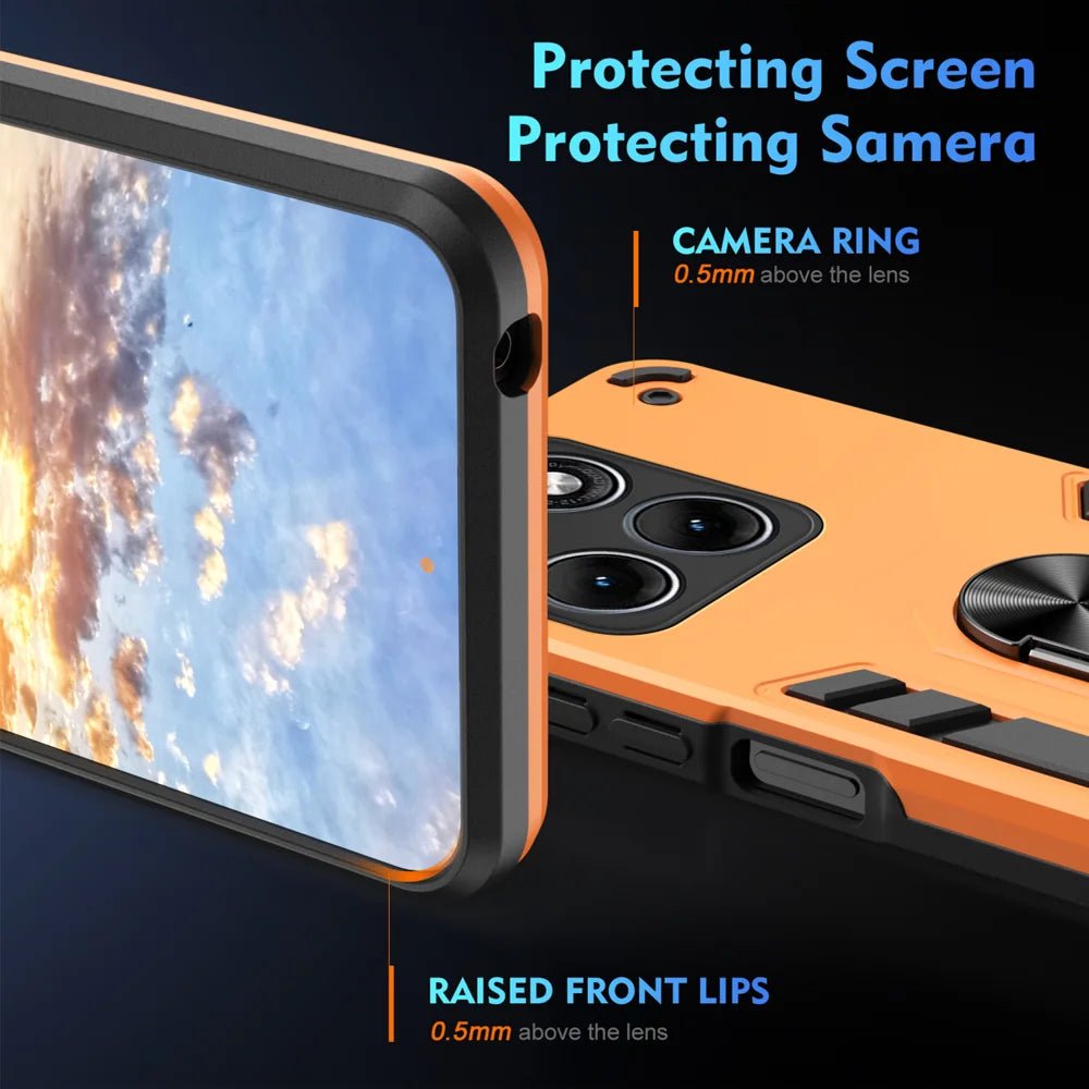 WANLONFENG for Motorola Edge 70 Fusion+ 5G / Motorola Edge 70 Fusion 5G YS Series Case Kicktand Shockproof PC TPU Phone Cover with 2Pcs Tempered Glass Film - Orange - 4